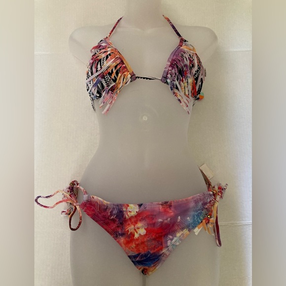 🌞NWT Raisins Aztec Print Padded Bra Top & Watercolor Bikini w/ Fringe A - Picture 1 of 13